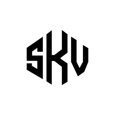 Çokgen şekilli SKV harf logosu tasarımı. SKV çokgen ve küp şeklinde logo tasarımı. SKV altıgen vektör logo şablonu beyaz ve siyah renkler. SKV monogramı, iş ve emlak logosu.