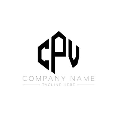 Çokgen şekilli CPV harf logosu tasarımı. CPV çokgen ve küp şeklinde logo tasarımı. CPV altıgen vektör logosu beyaz ve siyah renkler. CPV monogramı, iş ve emlak logosu.