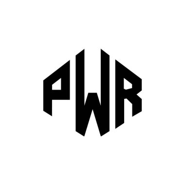 Çokgen şekilli PWR harf logosu tasarımı. PWR çokgen ve küp şeklinde logo tasarımı. PWR altıgen vektör logosu beyaz ve siyah renkler. PWR monogramı, iş ve emlak logosu.