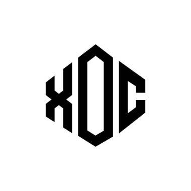 Çokgen şekilli XOC harf logosu tasarımı. XOC çokgen ve küp şeklinde logo tasarımı. XOC altıgen vektör logosu beyaz ve siyah renkler. XOC monogramı, iş ve emlak logosu.