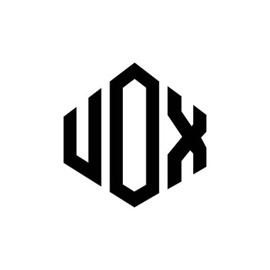 Çokgen şekilli UOX harf logosu tasarımı. UOX çokgen ve küp şeklinde logo tasarımı. UOX altıgen vektör logo şablonu beyaz ve siyah renkler. UOX monogramı, iş ve emlak logosu.