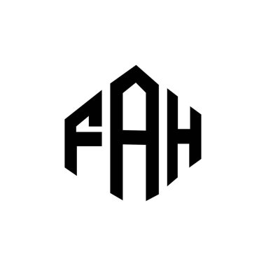 Çokgen şekilli FAH harfi logo tasarımı. FAH çokgen ve küp şeklinde logo tasarımı. FAH altıgen vektör logosu beyaz ve siyah renkler. FAH monogramı, iş ve emlak logosu.