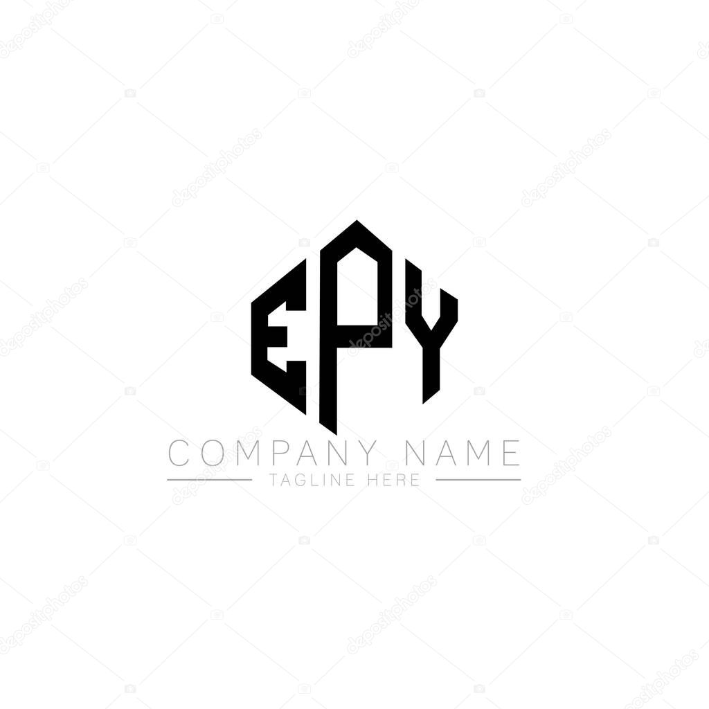 EPY letter logo design with polygon shape. EPY polygon and cube shape logo design. EPY hexagon vector logo template white and black colors. EPY monogram, business and real estate logo.