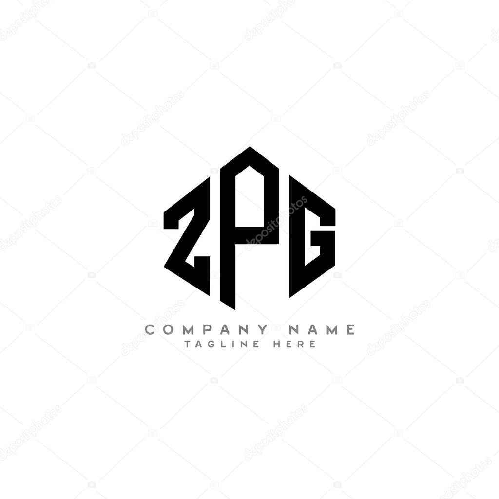 ZPG letter logo design with polygon shape. ZPG polygon and cube shape logo design. ZPG hexagon vector logo template white and black colors. ZPG monogram, business and real estate logo.