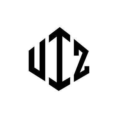 UIZ letter logo design with polygon shape. UIZ polygon and cube shape logo design. UIZ hexagon vector logo template white and black colors. UIZ monogram, business and real estate logo.