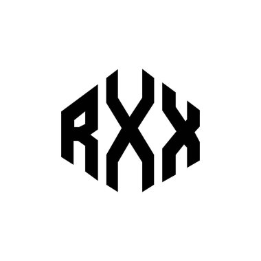 Çokgen şekilli RXX harf logosu tasarımı. RXX çokgen ve küp şeklinde logo tasarımı. RXX altıgen vektör logo şablonu beyaz ve siyah renkler. RXX monogram, iş ve gayrimenkul logosu.