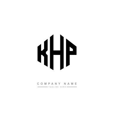 Çokgen şekilli KHP harf logosu tasarımı. Küp şeklinde logo tasarımı. Altıgen vektör logosu beyaz ve siyah renklerde. Monogram, iş ve emlak logosu.