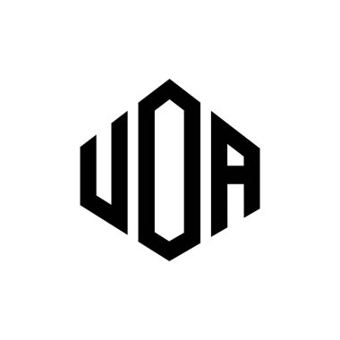 UOA letter logo design with polygon shape. UOA polygon and cube shape logo design. UOA hexagon vector logo template white and black colors. UOA monogram, business and real estate logo.