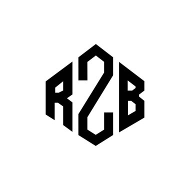 Çokgen şekilli RZB harf logosu tasarımı. RZB çokgen ve küp şeklinde logo tasarımı. RZB altıgen vektör logosu beyaz ve siyah renkler. RZB monogramı, iş ve emlak logosu.