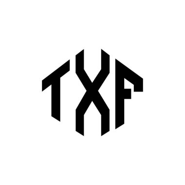 Çokgen şekilli TXF harf logosu tasarımı. TXF çokgen ve küp şeklinde logo tasarımı. TXF altıgen vektör logo şablonu beyaz ve siyah renkler. TXF monogramı, iş ve emlak logosu.