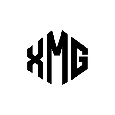 Çokgen şekilli XMG harf logosu tasarımı. XMG çokgen ve küp şeklinde logo tasarımı. XMG altıgen vektör logosu beyaz ve siyah renkler. XMG monogramı, iş ve emlak logosu.