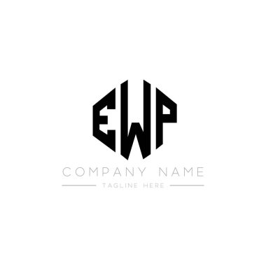 Çokgen şekilli EWP harf logosu tasarımı. EWP çokgen ve küp şeklinde logo tasarımı. EWP altıgen vektör logosu beyaz ve siyah renkler. EWP monogramı, iş ve emlak logosu.