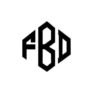 Çokgen şekilli FBD harf logosu tasarımı. FBD çokgen ve küp şeklinde logo tasarımı. FBD altıgen vektör logosu beyaz ve siyah renkler. FBD monogramı, iş ve emlak logosu.