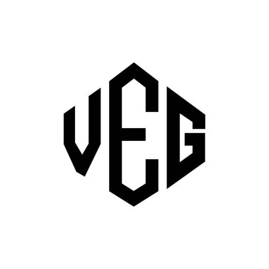 Çokgen şekilli VEG harf logosu tasarımı. VEG çokgen ve küp şeklinde logo tasarımı. VEG altıgen vektör logosu beyaz ve siyah renkler. VEG monogramı, iş ve emlak logosu.