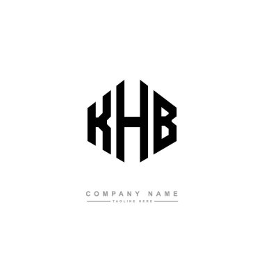 Çokgen şekilli KHB harf logosu tasarımı. Küp şeklinde logo tasarımı. Altıgen vektör logosu beyaz ve siyah renklerde. Monogram, iş ve emlak logosu.