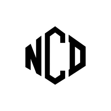 Çokgen şekilli NCD harf logosu tasarımı. NCD çokgen ve küp şeklinde logo tasarımı. NCD altıgen vektör logosu beyaz ve siyah renkler. NCD monogramı, iş ve emlak logosu.