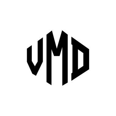 Çokgen şekilli VMD harf logosu tasarımı. VMD çokgen ve küp şeklinde logo tasarımı. VMD altıgen vektör logo şablonu beyaz ve siyah renkler. VMD monogram, iş ve gayrimenkul logosu.