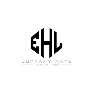 EHL letter logo design with polygon shape. EHL polygon and cube shape logo design. EHL hexagon vector logo template white and black colors. EHL monogram, business and real estate logo.