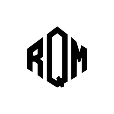 RQM letter logo design with polygon shape. RQM polygon and cube shape logo design. RQM hexagon vector logo template white and black colors. RQM monogram, business and real estate logo.