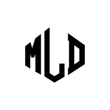 Çokgen şekilli MLD harf logosu tasarımı. MLD çokgen ve küp şeklinde logo tasarımı. MLD altıgen vektör logosu şablonu beyaz ve siyah renkler. MLD monogram, iş ve gayrimenkul logosu.