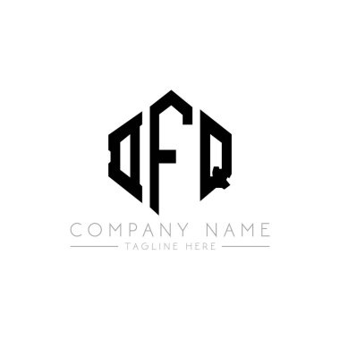 DFQ letter logo design with polygon shape. DFQ polygon and cube shape logo design. DFQ hexagon vector logo template white and black colors. DFQ monogram, business and real estate logo.