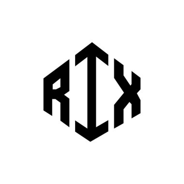 Çokgen şekilli RIX harf logosu tasarımı. RIX çokgen ve küp şeklinde logo tasarımı. RIX altıgen vektör logosu beyaz ve siyah renkler. RIX monogramı, iş ve emlak logosu.