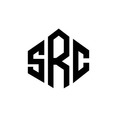 Çokgen şekilli SRC harf logosu tasarımı. SRC çokgen ve küp şeklinde logo tasarımı. SRC altıgen vektör logo şablonu beyaz ve siyah renkler. SRC monogramı, iş ve emlak logosu.