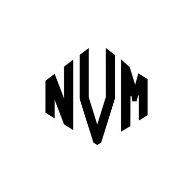 Çokgen şekilli NVM harf logosu tasarımı. NVM çokgen ve küp şeklinde logo tasarımı. NVM altıgen vektör logosu beyaz ve siyah renkler. NVM monogram, iş ve gayrimenkul logosu.