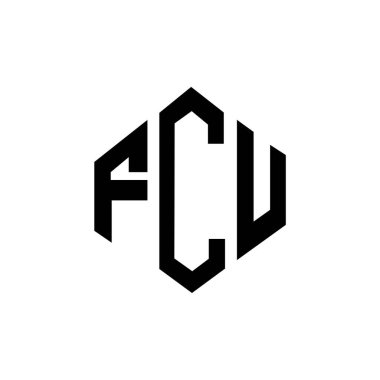 FCU letter logo design with polygon shape. FCU polygon and cube shape logo design. FCU hexagon vector logo template white and black colors. FCU monogram, business and real estate logo.