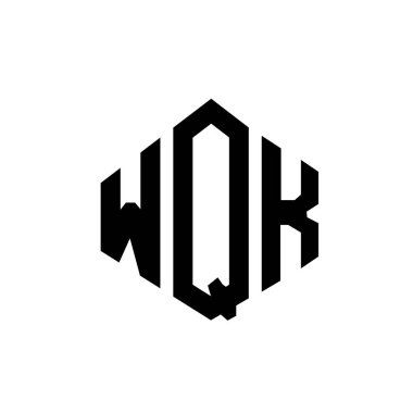 Çokgen şekilli WQK harf logosu tasarımı. WQK çokgen ve küp şeklinde logo tasarımı. WQK altıgen vektör logo şablonu beyaz ve siyah renkler. WQK monogramı, iş ve emlak logosu.