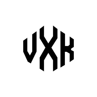 Çokgen şekilli VXK harf logosu tasarımı. VXK çokgen ve küp şeklinde logo tasarımı. VXK altıgen vektör logo şablonu beyaz ve siyah renkler. VXK monogram, iş ve emlak logosu.