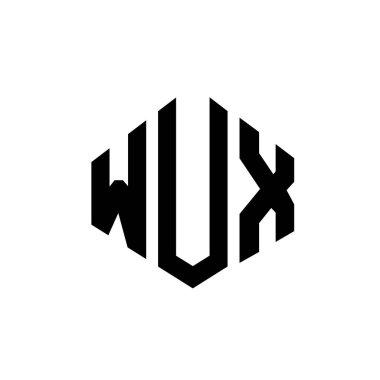 WUX letter logo design with polygon shape. WUX polygon and cube shape logo design. WUX hexagon vector logo template white and black colors. WUX monogram, business and real estate logo.