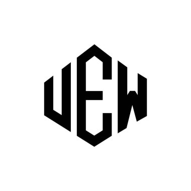 Çokgen şekilli UEW harf logosu tasarımı. UEW çokgen ve küp şeklinde logo tasarımı. UEW altıgen vektör logo şablonu beyaz ve siyah renkler. UEW monogram, iş ve emlak logosu.