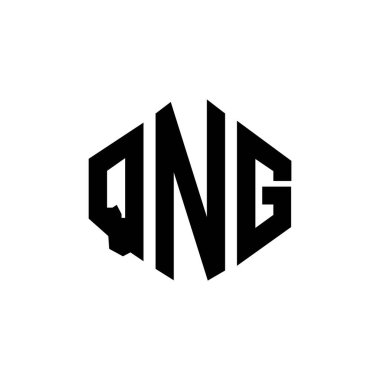 Çokgen şekilli QNG harf logosu tasarımı. QNG çokgen ve küp şeklinde logo tasarımı. QNG altıgen vektör logosu beyaz ve siyah renkler. QNG monogramı, iş ve emlak logosu.