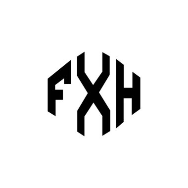 Çokgen şekilli FXH harf logosu tasarımı. FXH çokgen ve küp şeklinde logo tasarımı. FXH altıgen vektör logosu beyaz ve siyah renkler. FXH monogram, iş ve gayrimenkul logosu.