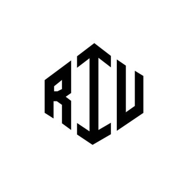 RIU letter logo design with polygon shape. RIU polygon and cube shape logo design. RIU hexagon vector logo template white and black colors. RIU monogram, business and real estate logo.