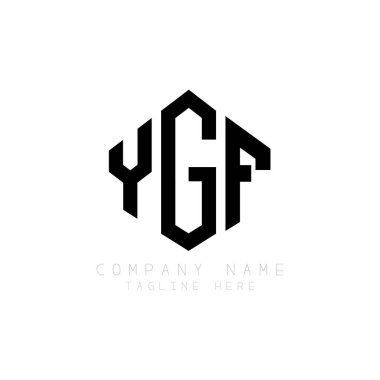 YGF letter logo design with polygon shape. YGF polygon and cube shape logo design. YGF hexagon vector logo template white and black colors. YGF monogram, business and real estate logo.