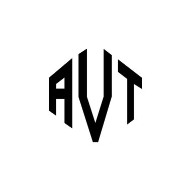 Çokgen şekilli AVT harf logosu tasarımı. AVT çokgen ve küp şeklinde logo tasarımı. AVT altıgen vektör logosu beyaz ve siyah renkler. AVT monogramı, iş ve emlak logosu.