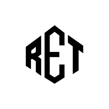 RET letter logo design with polygon shape. RET polygon and cube shape logo design. RET hexagon vector logo template white and black colors. RET monogram, business and real estate logo.