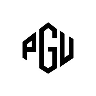 PGU letter logo design with polygon shape. PGU polygon and cube shape logo design. PGU hexagon vector logo template white and black colors. PGU monogram, business and real estate logo.