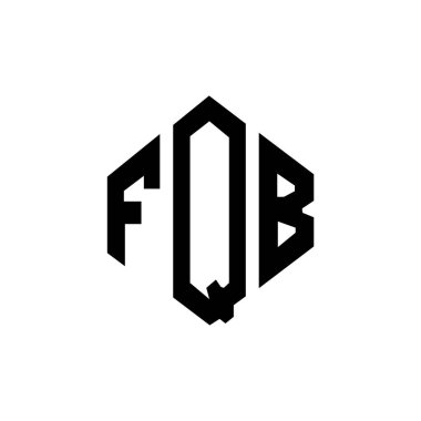 Çokgen şekilli FQB harf logosu tasarımı. FQB çokgen ve küp şeklinde logo tasarımı. FQB altıgen vektör logo şablonu beyaz ve siyah renkler. FQB monogramı, iş ve emlak logosu.