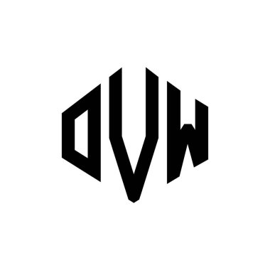 Çokgen şekilli OVW harf logosu tasarımı. OVW çokgen ve küp şeklinde logo tasarımı. OVW altıgen vektör logosu beyaz ve siyah renkler. OVW monogram, iş ve emlak logosu.