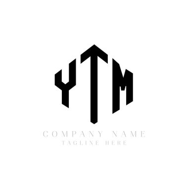 Çokgen şekilli YTM harf logosu tasarımı. YTM çokgen ve küp şeklinde logo tasarımı. YTM altıgen vektör logosu beyaz ve siyah renkler. YTM monogramı, iş ve emlak logosu.