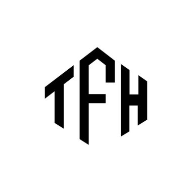 Çokgen şekilli TFH harf logosu tasarımı. TFH çokgeni ve küp şeklindeki logo tasarımı. TFH altıgen vektör logosu beyaz ve siyah renkler. TFH monogramı, iş ve emlak logosu.