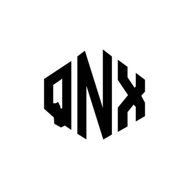 QNX letter logo design with polygon shape. QNX polygon and cube shape logo design. QNX hexagon vector logo template white and black colors. QNX monogram, business and real estate logo.