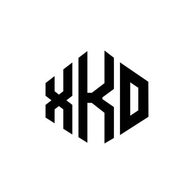 XKO letter logo design with polygon shape. XKO polygon and cube shape logo design. XKO hexagon vector logo template white and black colors. XKO monogram, business and real estate logo.