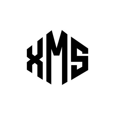 Çokgen şekilli XMS harfi logo tasarımı. XMS çokgen ve küp şeklinde logo tasarımı. XMS altıgen vektör logosu beyaz ve siyah renklerde. XMS monogramı, iş ve emlak logosu.