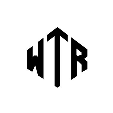 Çokgen şekilli WTR harf logosu tasarımı. WTR çokgen ve küp şeklindeki logo tasarımı. WTR altıgen vektör logosu beyaz ve siyah renkler. WTR monogramı, iş ve emlak logosu.