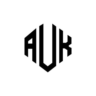 Çokgen şekilli AUK harf logosu tasarımı. AUK çokgen ve küp şeklinde logo tasarımı. AUK altıgen vektör logo şablonu beyaz ve siyah renkler. AUK monogramı, iş ve emlak logosu.