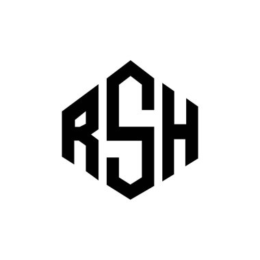 Çokgen şekilli RSH harf logosu tasarımı. RSH çokgen ve küp şeklinde logo tasarımı. RSH altıgen vektör logosu beyaz ve siyah renkler. RSH monogramı, iş ve emlak logosu.